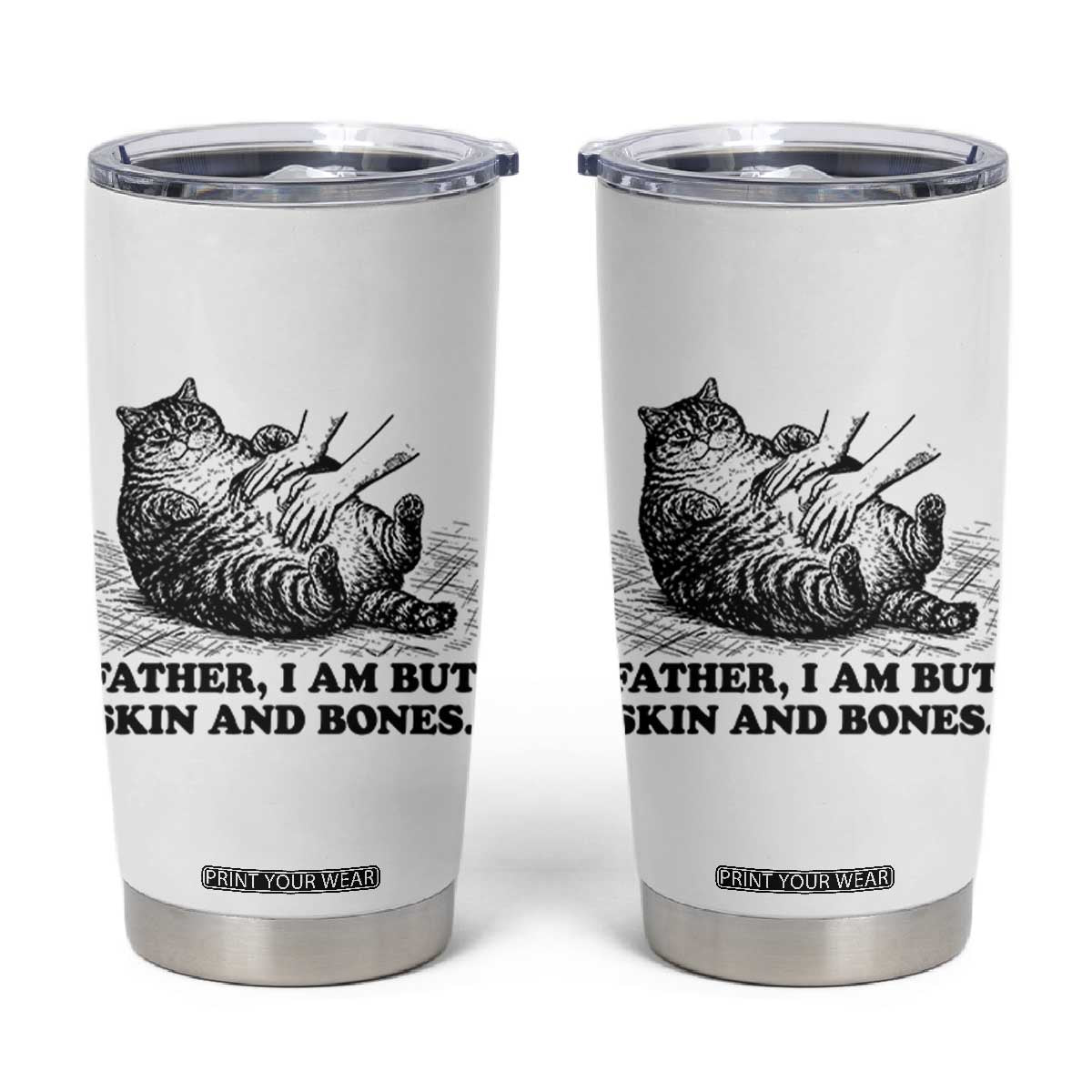 Funny Cat Dad Cat Lover Tumbler Cup Father I Am But Skin and Bones TS14 White Print Your Wear
