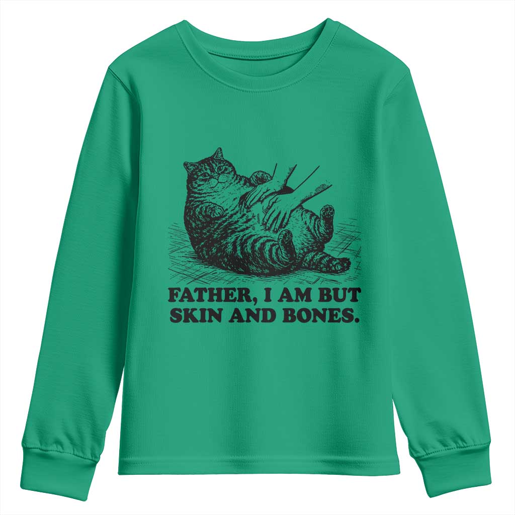 Funny Cat Dad Cat Lover Youth Sweatshirt Father I Am But Skin and Bones TS14 Irish Green Print Your Wear