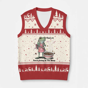 Funny Frog Valentine Meme V-Neck Knit Sweater Vest That Is It You Are Going In The Soup TS14 Beige Red Print Your Wear