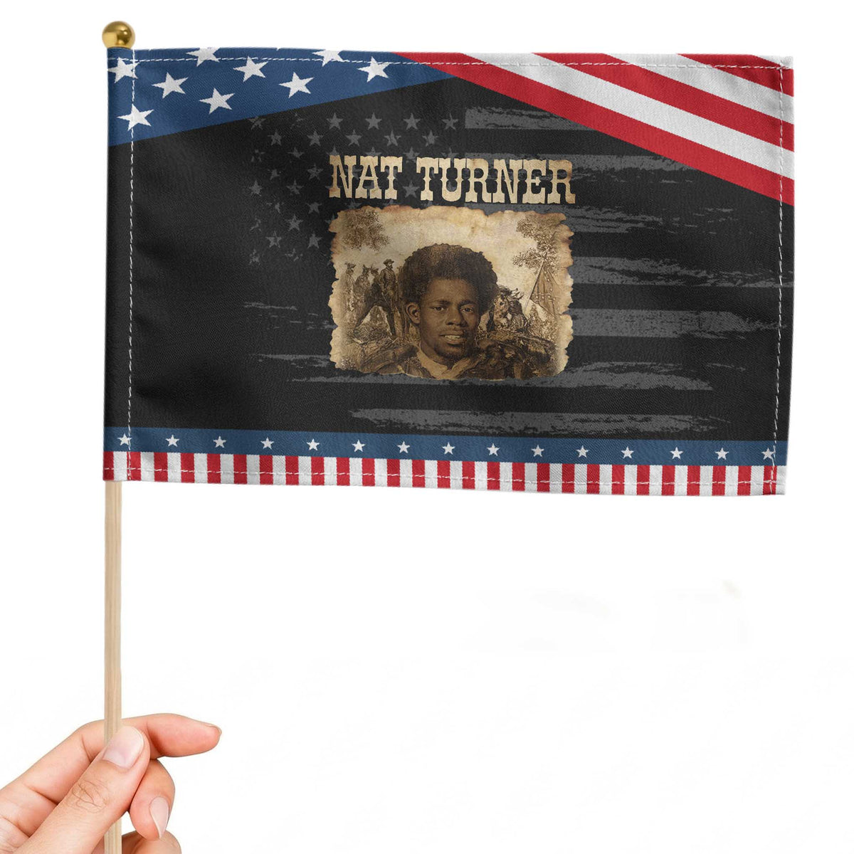 Nat Turner Patriotic Handheld Flag Black History African American TS14 Distressed 8.2