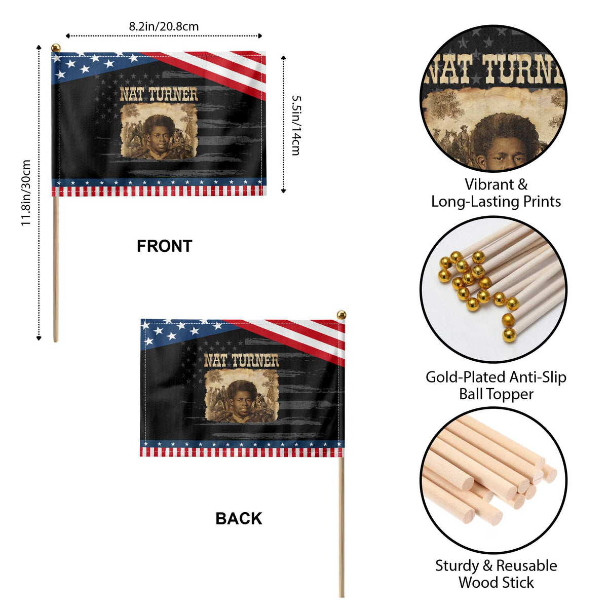 Nat Turner Patriotic Handheld Flag Black History African American TS14 Print Your Wear
