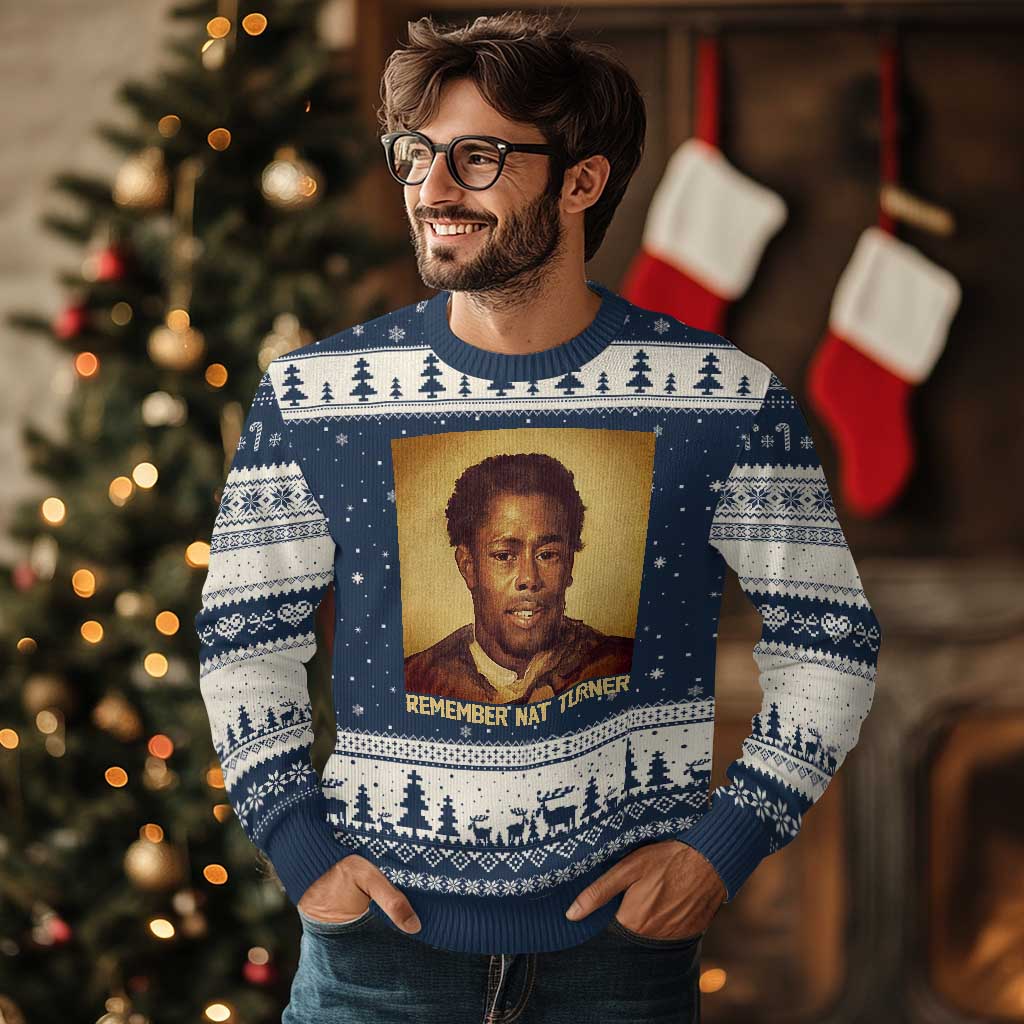 Nat Turner Ugly Christmas Sweater Black History Month TS14 Navy Beige Print Your Wear