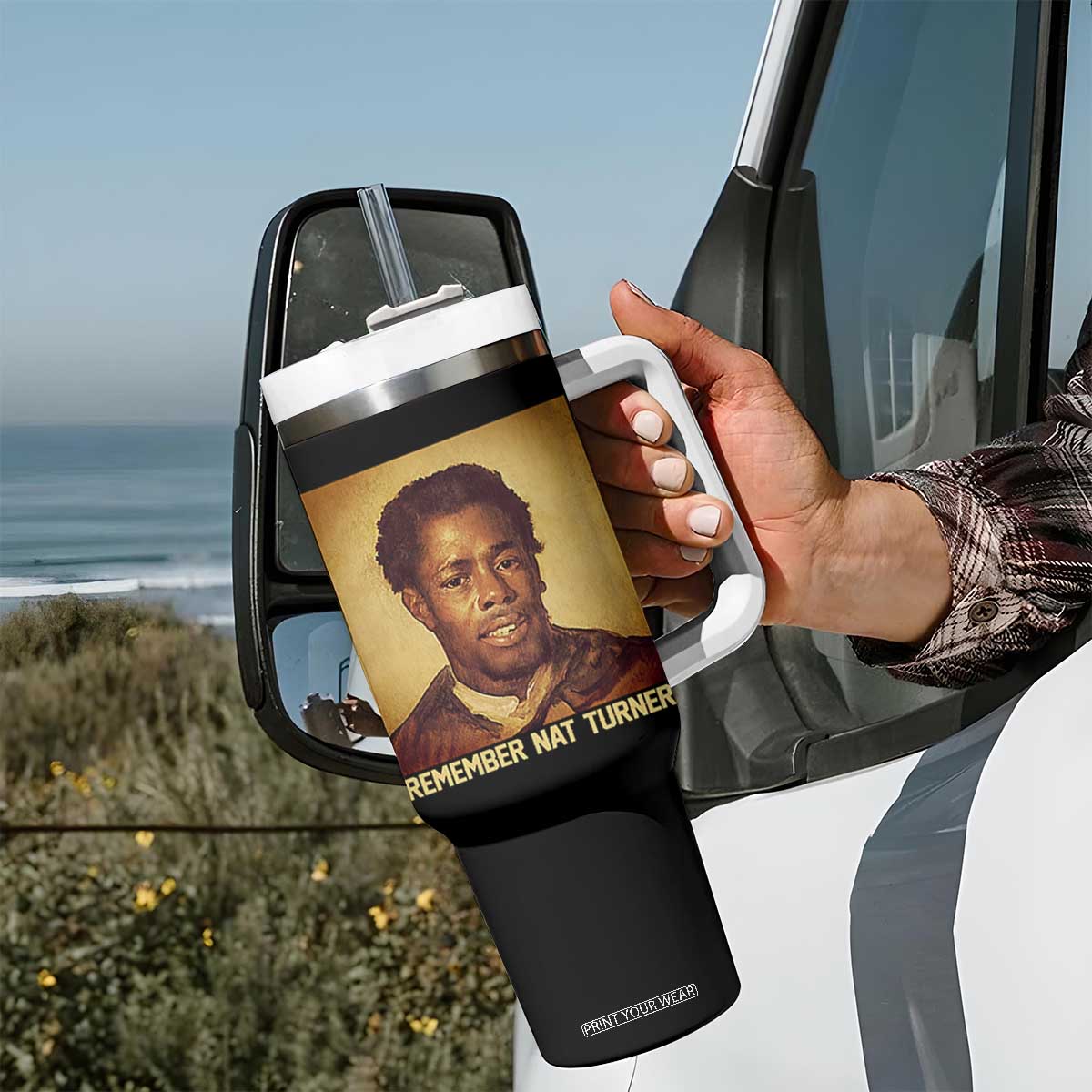 Nat Turner Tumbler With Handle Black History Month TS14 Print Your Wear