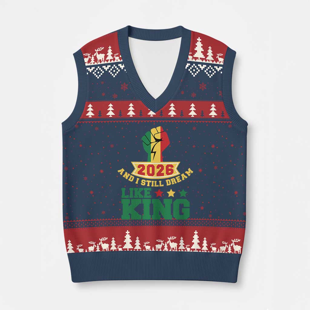 MLK Day V-Neck Knit Sweater Vest 2026 And I Still Dream Like King TS14 Navy Red Print Your Wear