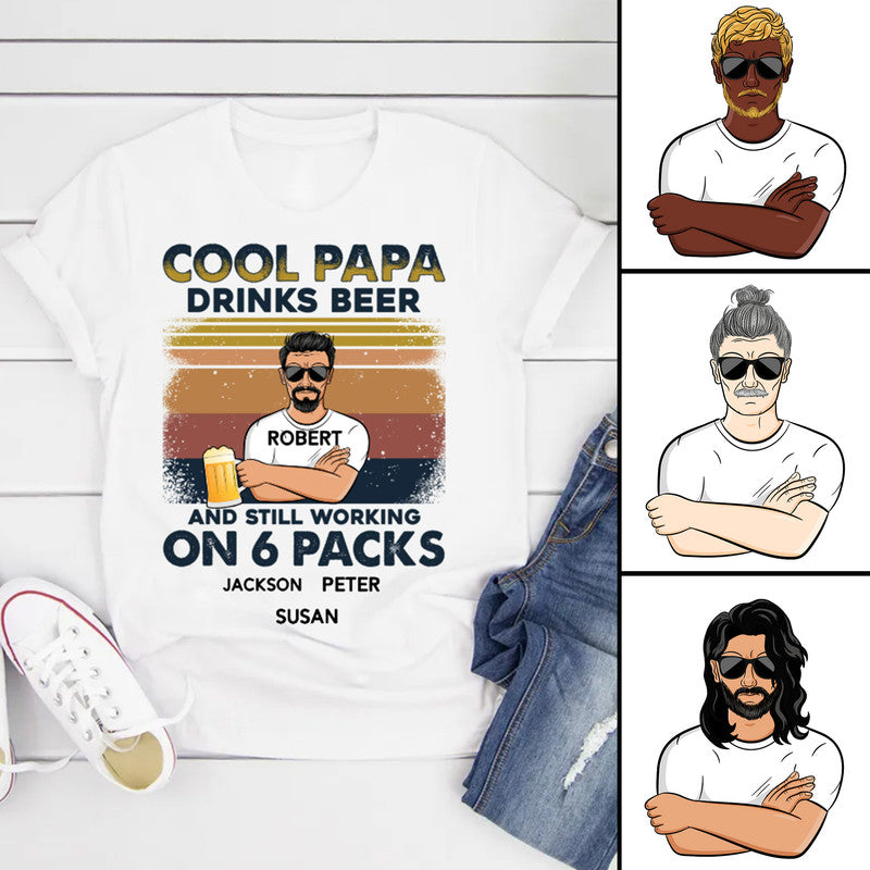 Personalized Beer Cool Papa Drinks Beer and Still Working On 6 Packs T Shirt CTM Youth Custom - Printyourwear