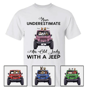 Custom Jeep Shirts, Never Underestimate An Old Man Old Lady With A Jeep Dog Jeep Cat Apparel CTM00 Custom - Printyourwear