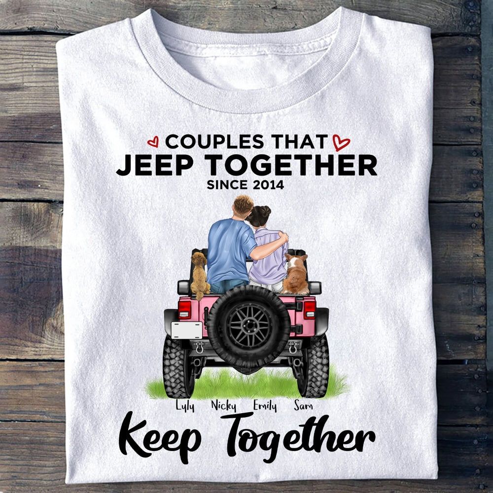 Custom JP Tee Shirts Couples That Off Road Car Together, Couple and Dog Breedss CTM Youth Custom - Printyourwear