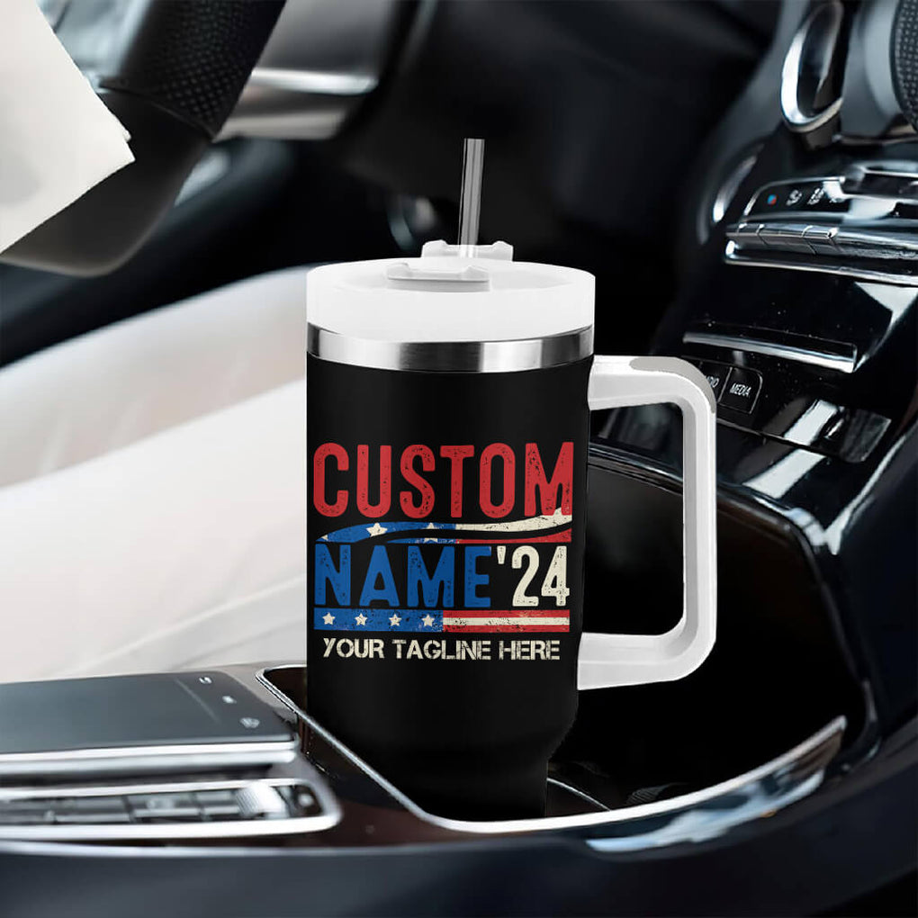 Personalized 2024 Election Tumbler With Handle Custom Name 47th US President Supporter Retro CTM02 Print Your Wear
