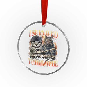 Tummy Ache Survivor Cat Meme Crystal Glass Ornament Funny Saying Cats Bootleg - Print Your Wear