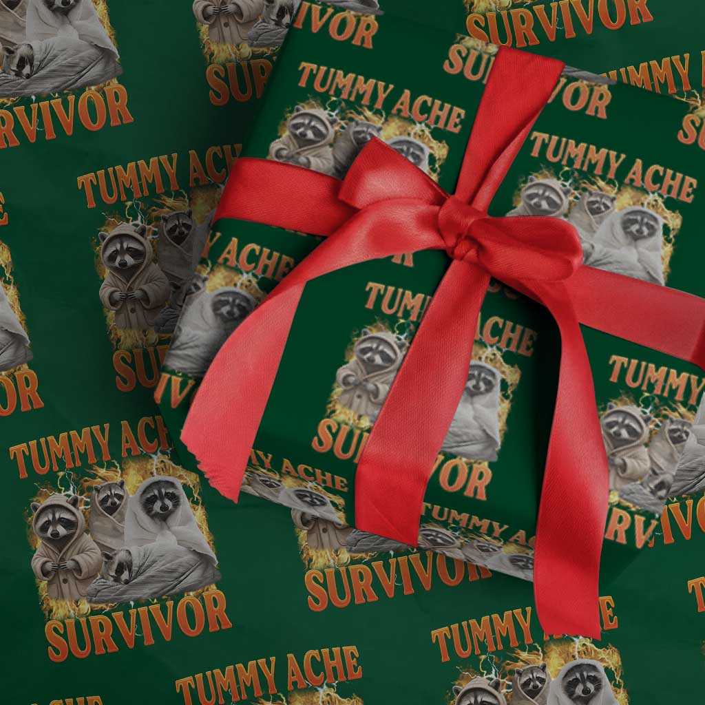 Tummy Ache Survivor Raccoon Meme Wrapping Paper Roll TS10 Green Print Your Wear
