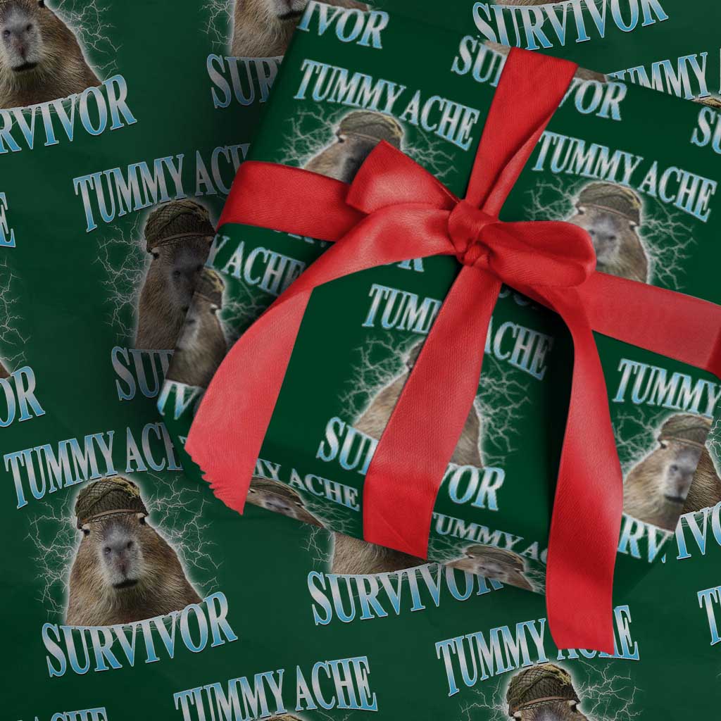 Tummy Ache Survivor Wrapping Paper Roll Funny Capybara Meme For Animal Lover TS12 Green Print Your Wear