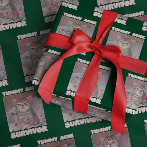 Tummy Ache Survivor Wrapping Paper Roll Funny Cute Cat Meme TS14 Green Print Your Wear
