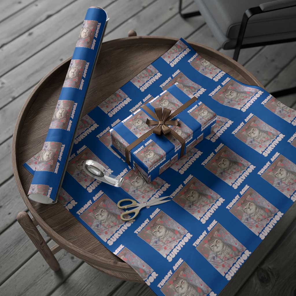 Tummy Ache Survivor Wrapping Paper Roll Funny Cute Cat Meme TS14 Blue Print Your Wear
