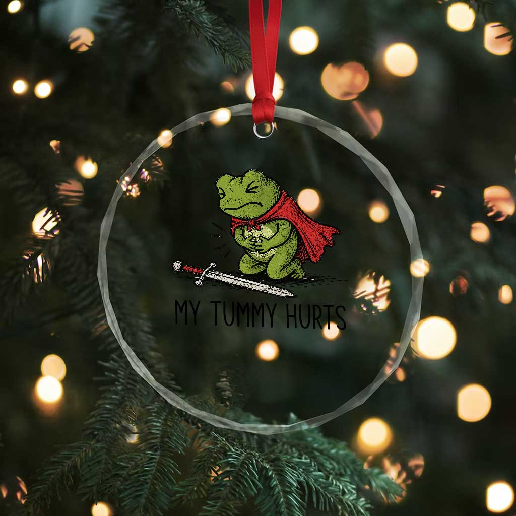 Tummy Hurts Funny Medieval Frog Crystal Glass Ornament Dark Fantasy Meme