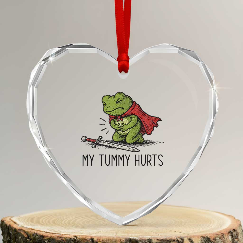 Tummy Hurts Funny Medieval Frog Heart Crystal Glass Ornament Dark Fantasy Meme