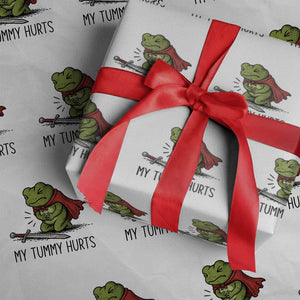 Tummy Hurts Funny Medieval Frog Wrapping Paper Roll Dark Fantasy Meme