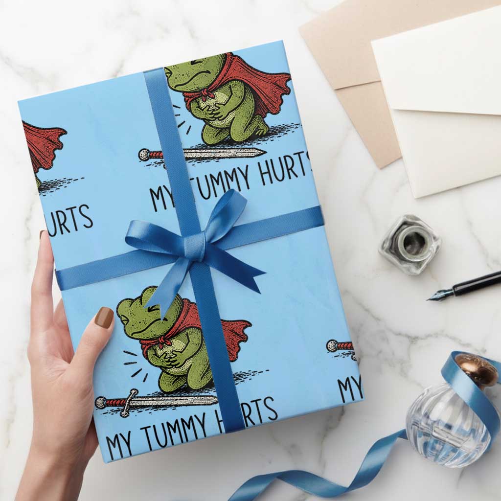 Tummy Hurts Funny Medieval Frog Wrapping Paper Roll Dark Fantasy Meme