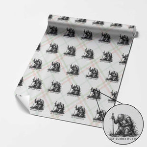 Tummy Hurts Funny Medieval Knight Wrapping Paper Roll Dark Fantasy Meme