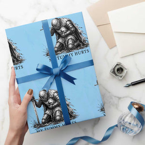 Tummy Hurts Funny Medieval Knight Wrapping Paper Roll Dark Fantasy Meme