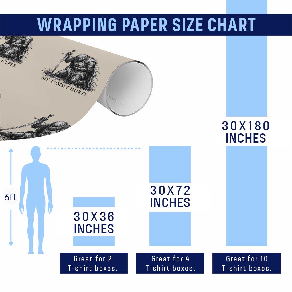 Tummy Hurts Funny Medieval Knight Wrapping Paper Roll Dark Fantasy Meme
