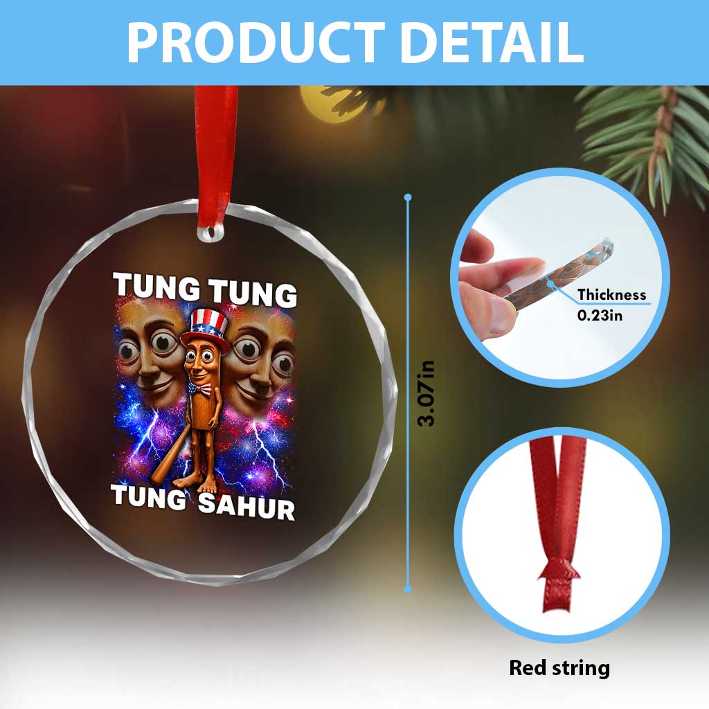 Tung Tung Sahur Italian Brainrot 4th Of July Meme Crystal Glass Ornament TS14 Print Your Wear