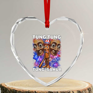 Tung Tung Sahur Italian Brainrot 4th Of July Meme Heart Crystal Glass Ornament