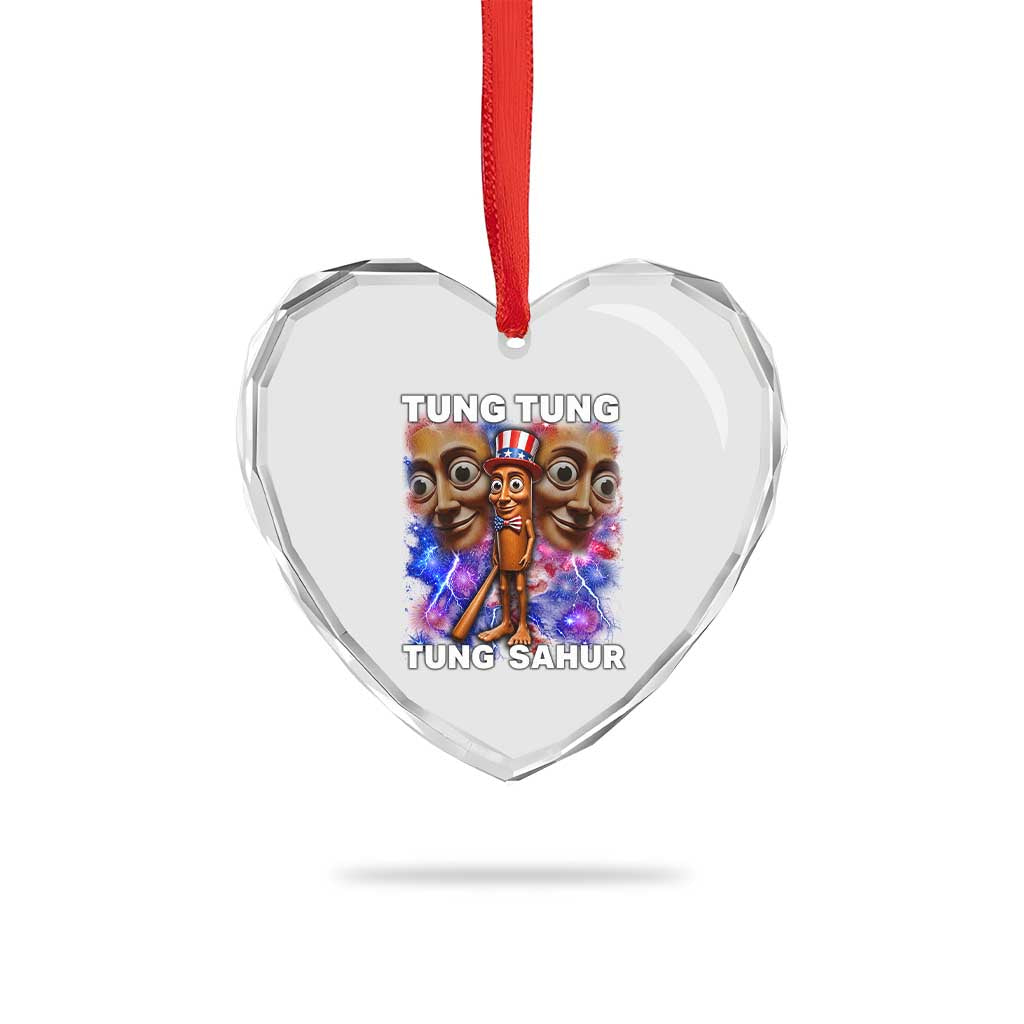 Tung Tung Sahur Italian Brainrot 4th Of July Meme Heart Crystal Glass Ornament