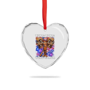 Tung Tung Sahur Italian Brainrot 4th Of July Meme Heart Crystal Glass Ornament