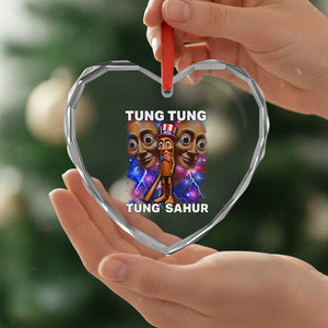 Tung Tung Sahur Italian Brainrot 4th Of July Meme Heart Crystal Glass Ornament