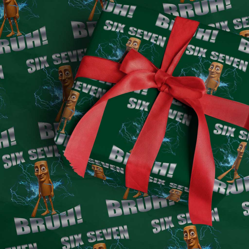 Tung Tung Sahur Six Seven Meme Wrapping Paper Roll Funny 67 Gen Alpha Gift TS12 Green Print Your Wear