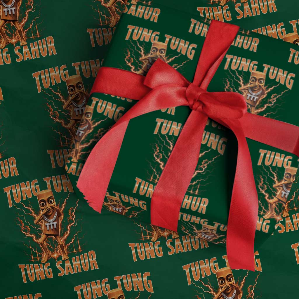 Tung Tung Tung Sahur is Calling Scuba Dance Meme Wrapping Paper Roll Italian Brainrot TS10 Green Print Your Wear