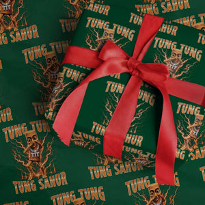 Tung Tung Tung Sahur is Calling Scuba Dance Meme Wrapping Paper Roll Italian Brainrot TS10 Green Print Your Wear