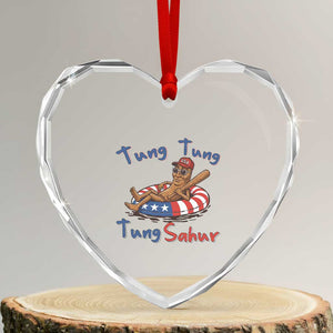 Tung Tung Tung Sahur Italian Brainrot 4th of July Heart Crystal Glass Ornament