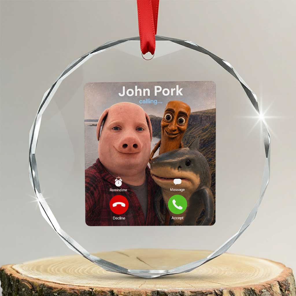 Tung Tung Tung Sahur John Pork Calling Crystal Glass Ornament Tralalero Tralala Meme Brainrot Funny TS10 Transparent Glass 3'' Circle Print Your Wear