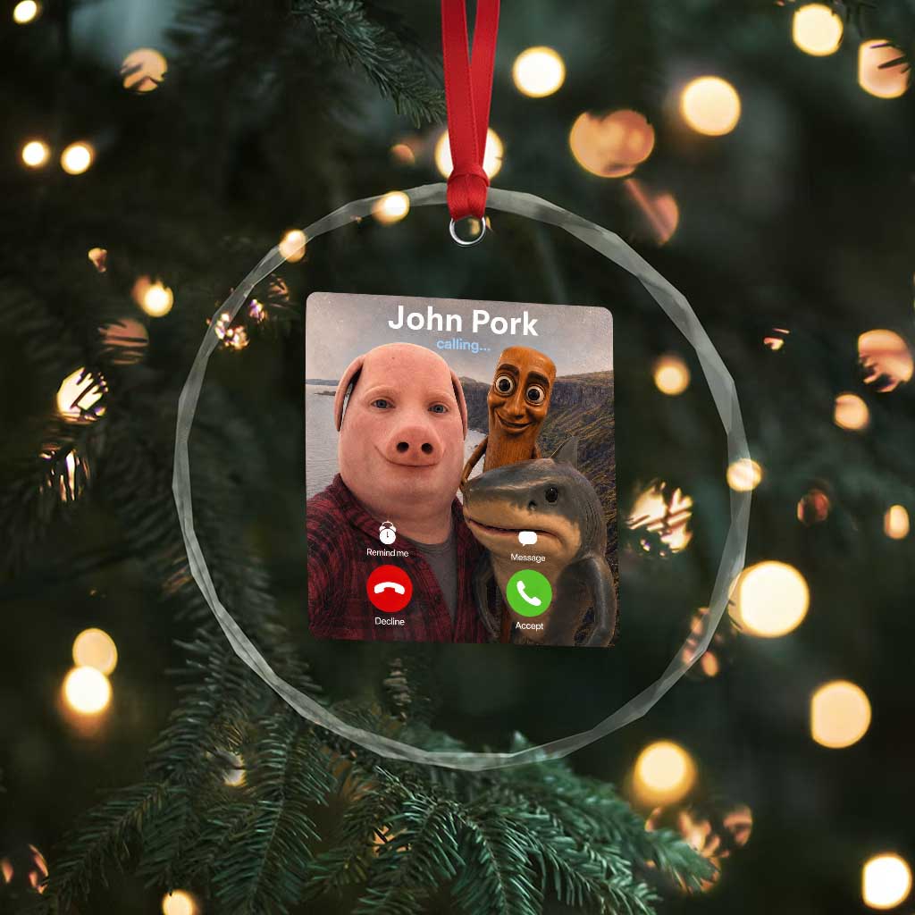 Tung Tung Tung Sahur John Pork Calling Crystal Glass Ornament Tralalero Tralala Meme Brainrot Funny