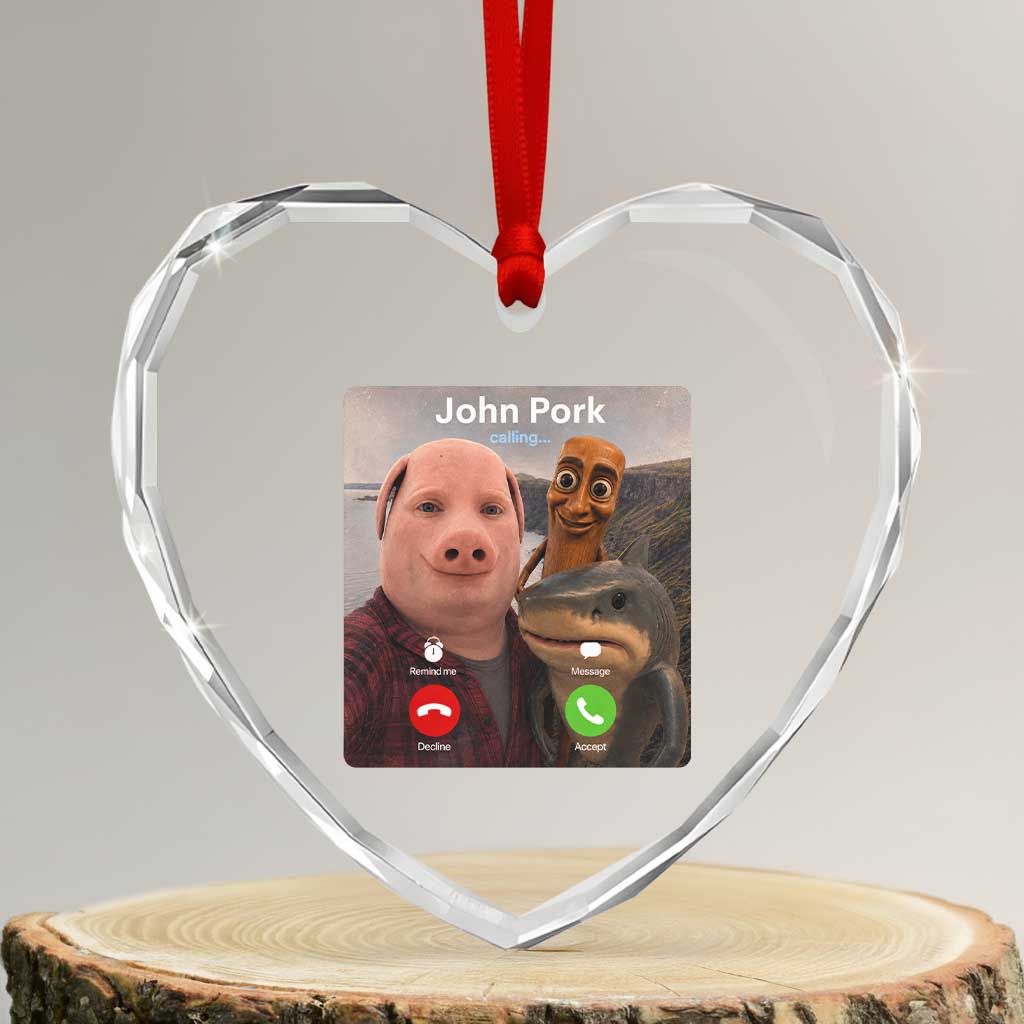 Tung Tung Tung Sahur John Pork Calling Heart Crystal Glass Ornament Tralalero Tralala Meme Brainrot Funny