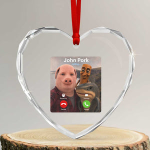 Tung Tung Tung Sahur John Pork Calling Heart Crystal Glass Ornament Tralalero Tralala Meme Brainrot Funny