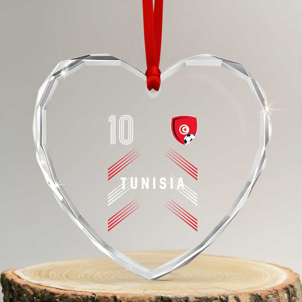 Tunisia Soccer Sports Graphic Number 10 Jersey Style Heart Crystal Glass Ornament Proud Tunisian Football Fans Game Day Maghreb Pride