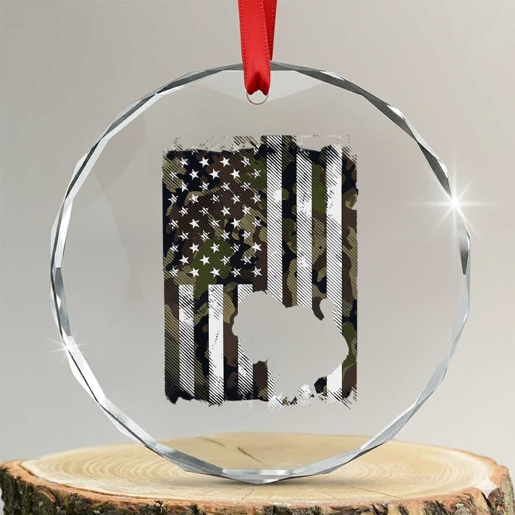 Turkey Hunting Camo US American Flag Thanksgiving Crystal Glass Ornament TS11 Transparent Glass 3'' Circle Print Your Wear