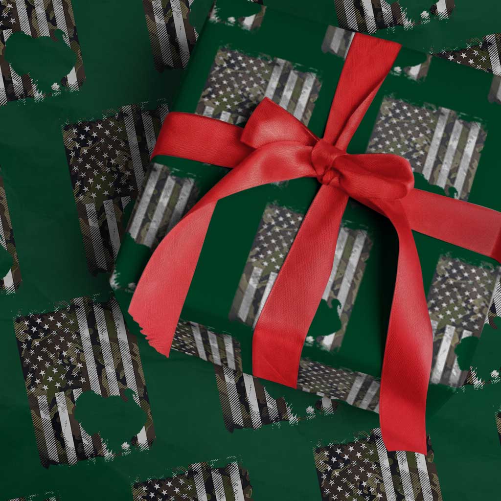 Turkey Hunting Camo US American Flag Thanksgiving Wrapping Paper Roll TS11 Green Print Your Wear