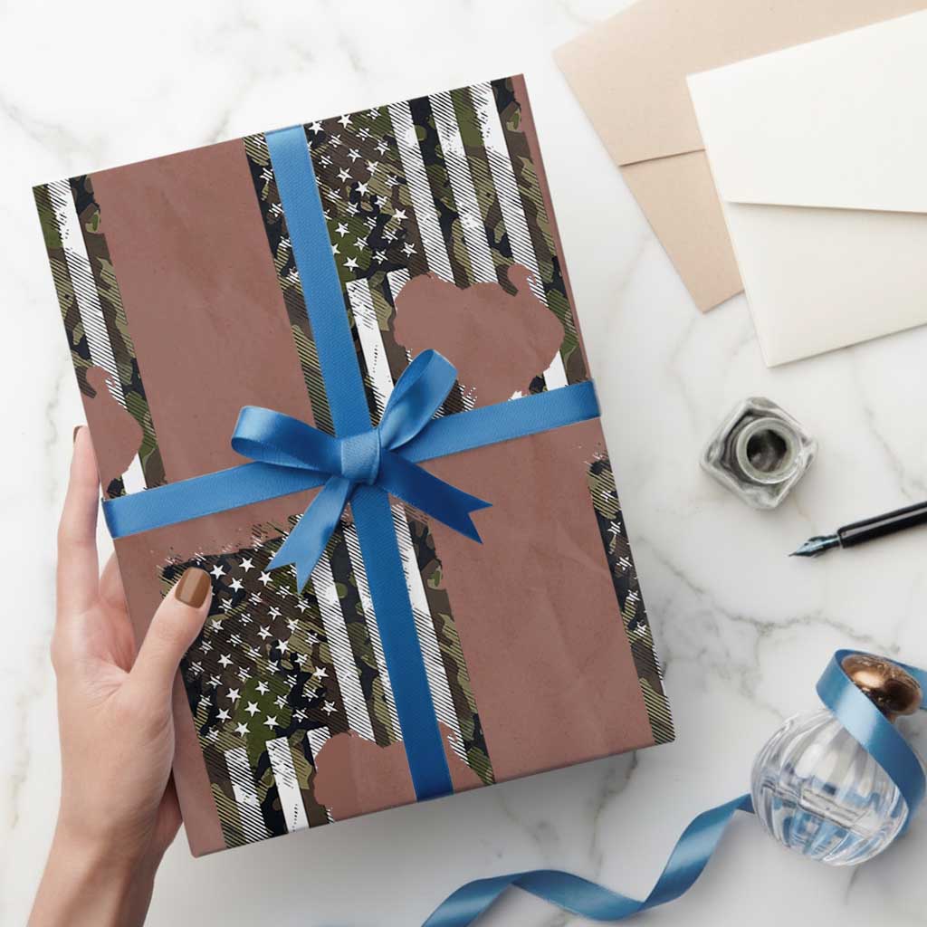 Turkey Hunting Camo US American Flag Thanksgiving Wrapping Paper Roll TS11 Mocha Print Your Wear