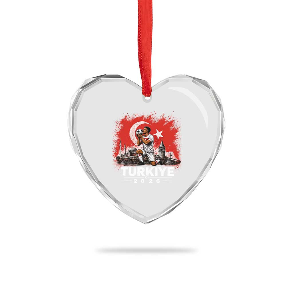 Turkish Soccer 2026 Heart Crystal Glass Ornament Turkey Football Fan Vintage Turkish Pride
