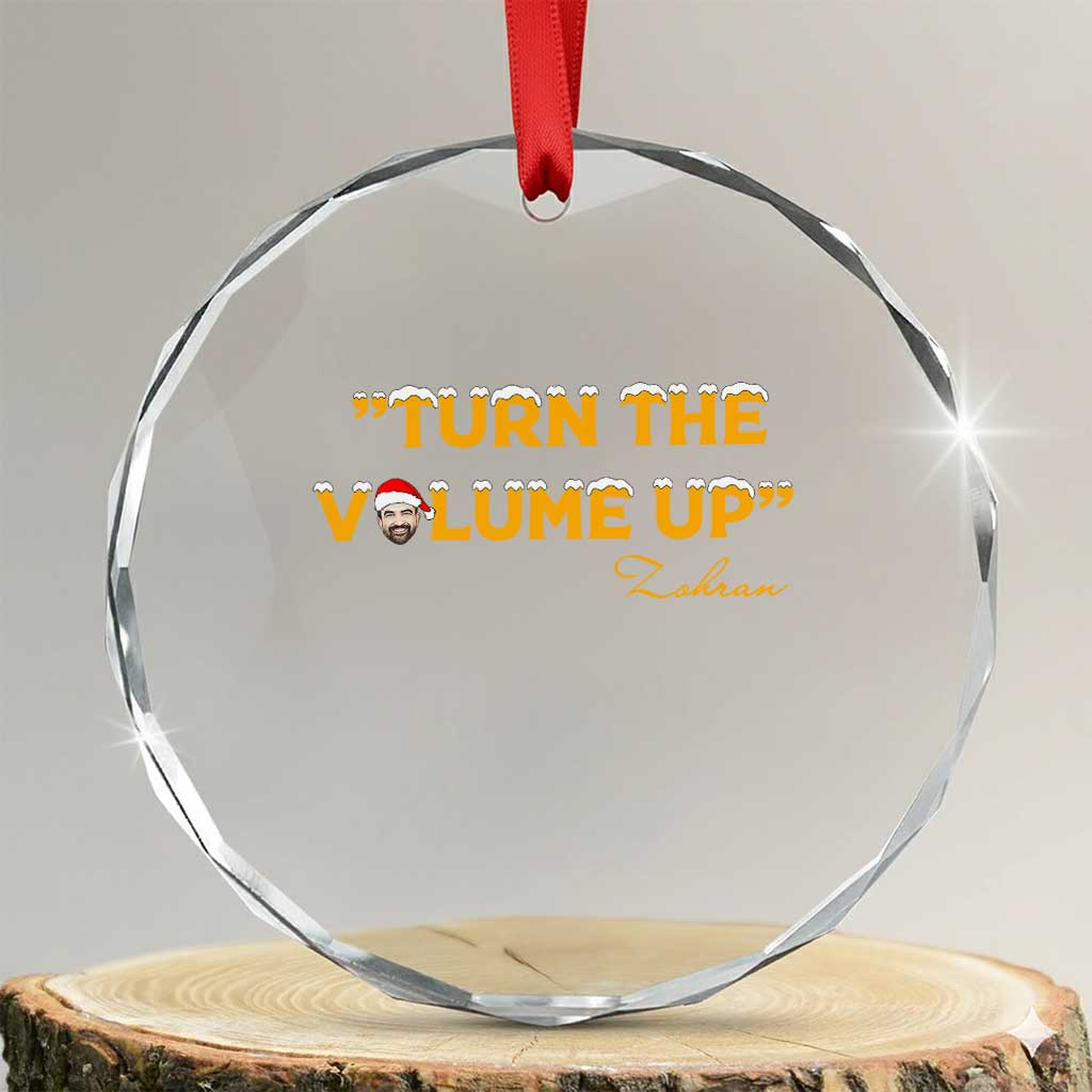 Turn The Volume Up Crystal Glass Ornament Zohran Mamdani Christmas TS14 Transparent Glass 3'' Circle Print Your Wear