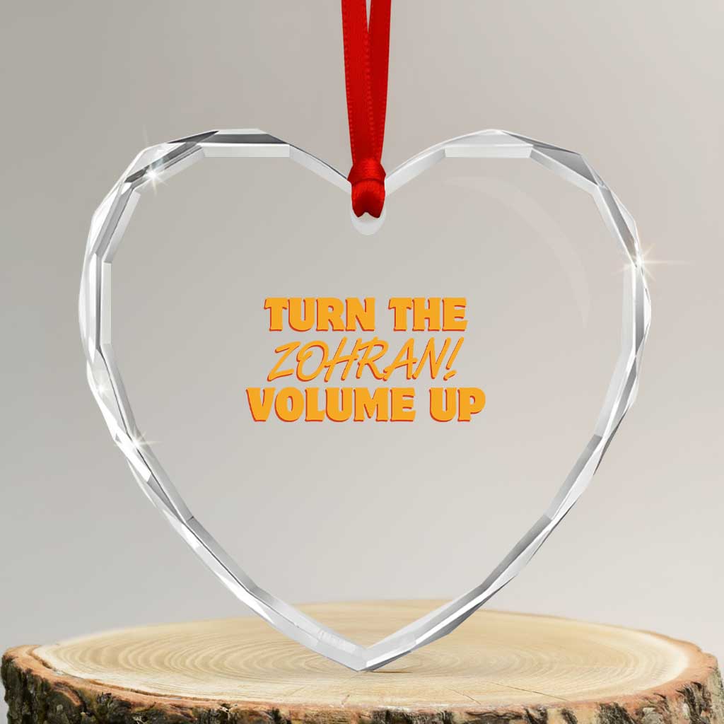 Turn The Volume Up Heart Crystal Glass Ornament Zohran Mamdani TS14 Transparent Glass 3'' Heart Print Your Wear
