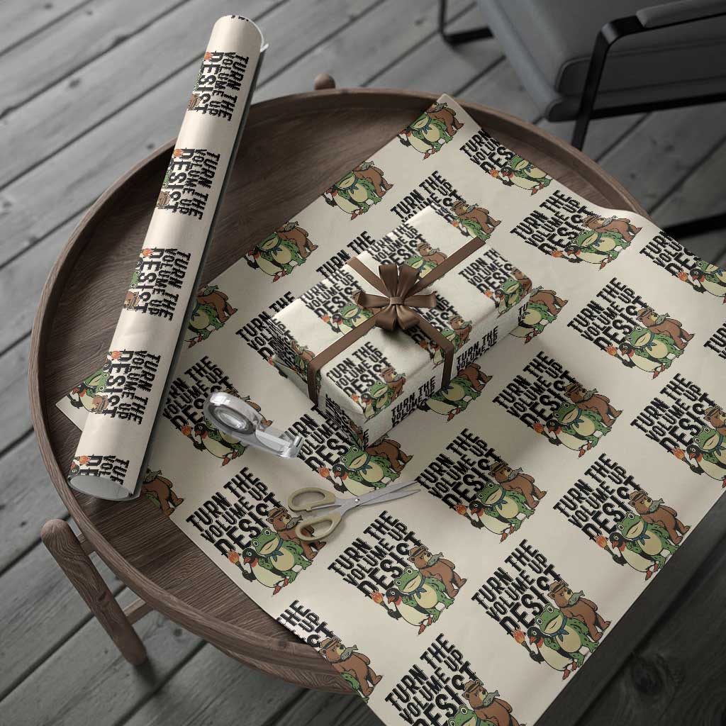 Turn The Volume Up Resist Wrapping Paper Roll Portland Frog Bear Penguin Protester TS14 Beige Print Your Wear