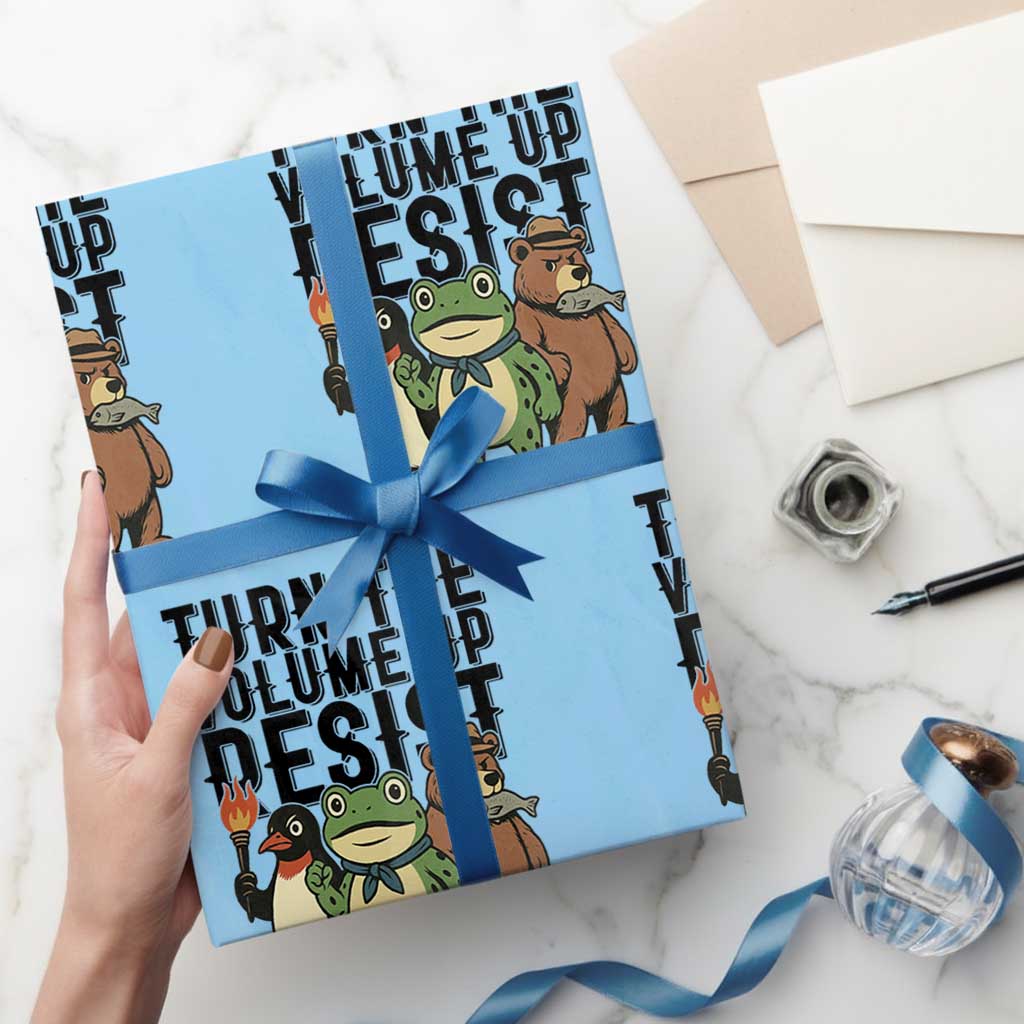 Turn The Volume Up Resist Wrapping Paper Roll Portland Frog Bear Penguin Protester TS14 Light Blue Print Your Wear
