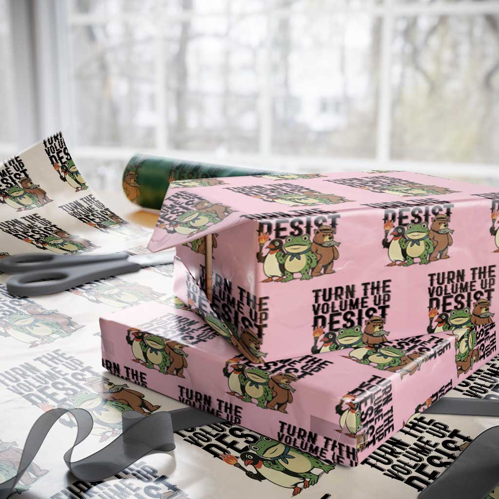 Turn The Volume Up Resist Wrapping Paper Roll Portland Frog Bear Penguin Protester TS14 Light Pink Print Your Wear
