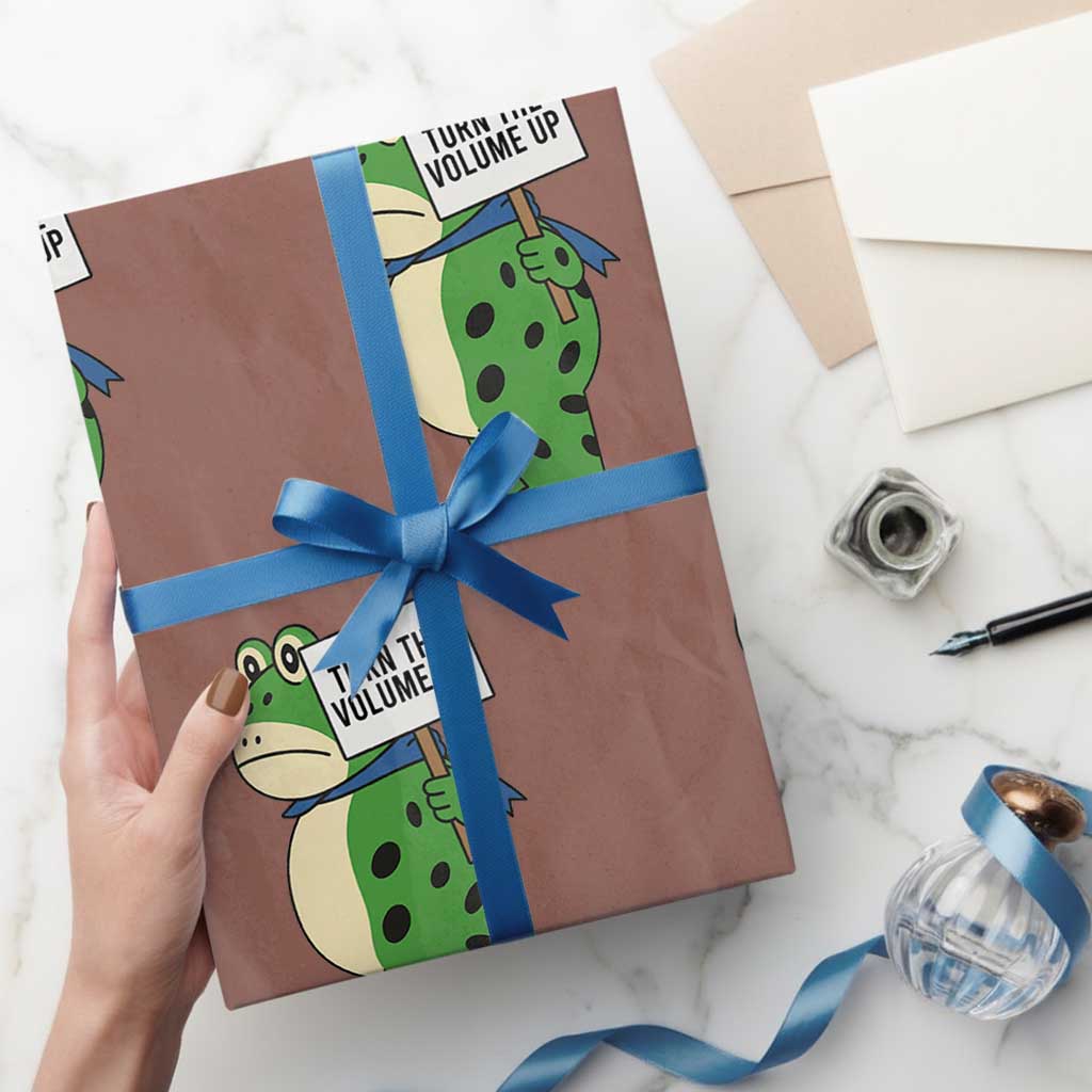 Turn The Volume Up Wrapping Paper Roll Resist Frog Portland Protest TS14 Mocha Print Your Wear