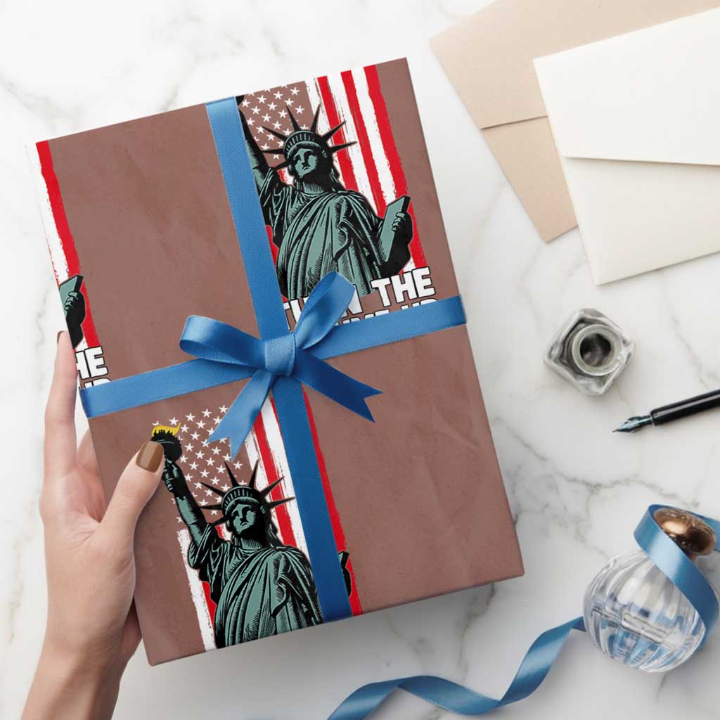 Turn The Volume Up Wrapping Paper Roll Statue of Liberty Patriotic American Flag TS14 Mocha Print Your Wear