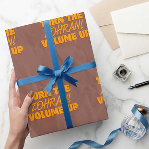 Turn The Volume Up Wrapping Paper Roll Zohran Mamdani TS14 Mocha Print Your Wear